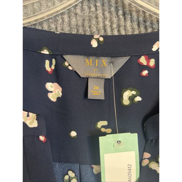 Mix By 41 Hawthorn Womens Printed Blouse Plus Size 2X Office Career New - Picture 6 of 10